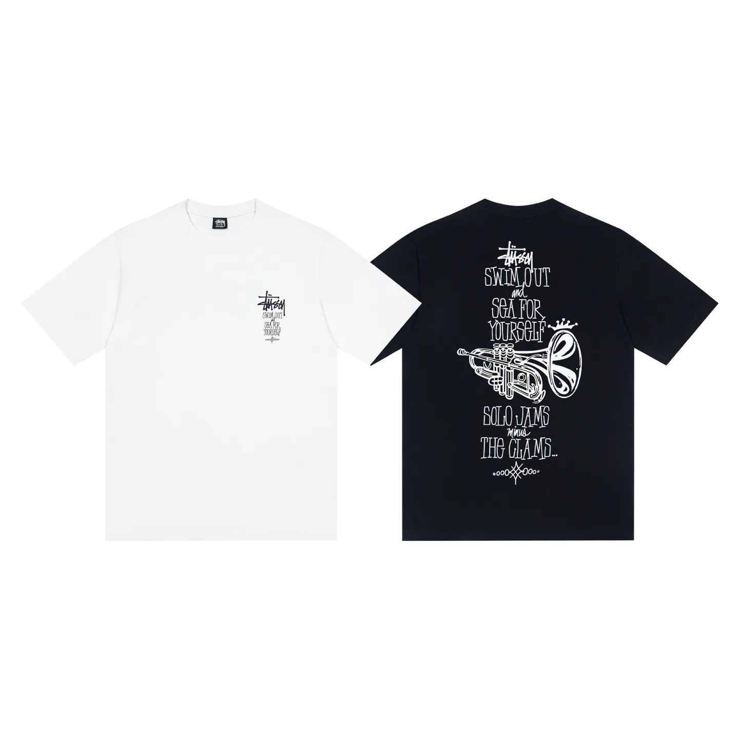 XY 130# P55 （ Quality ） Stussy SWIM OUT TEE PIGMENT DYED logo T Same Style ：Black White Size：S M L XL ： 260 ：